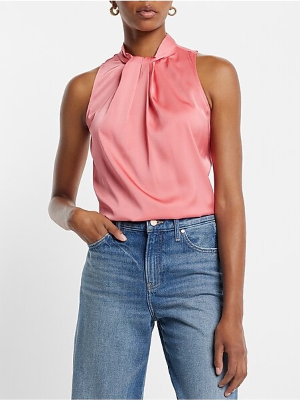 Express Satin Twist Halter Neck Tank